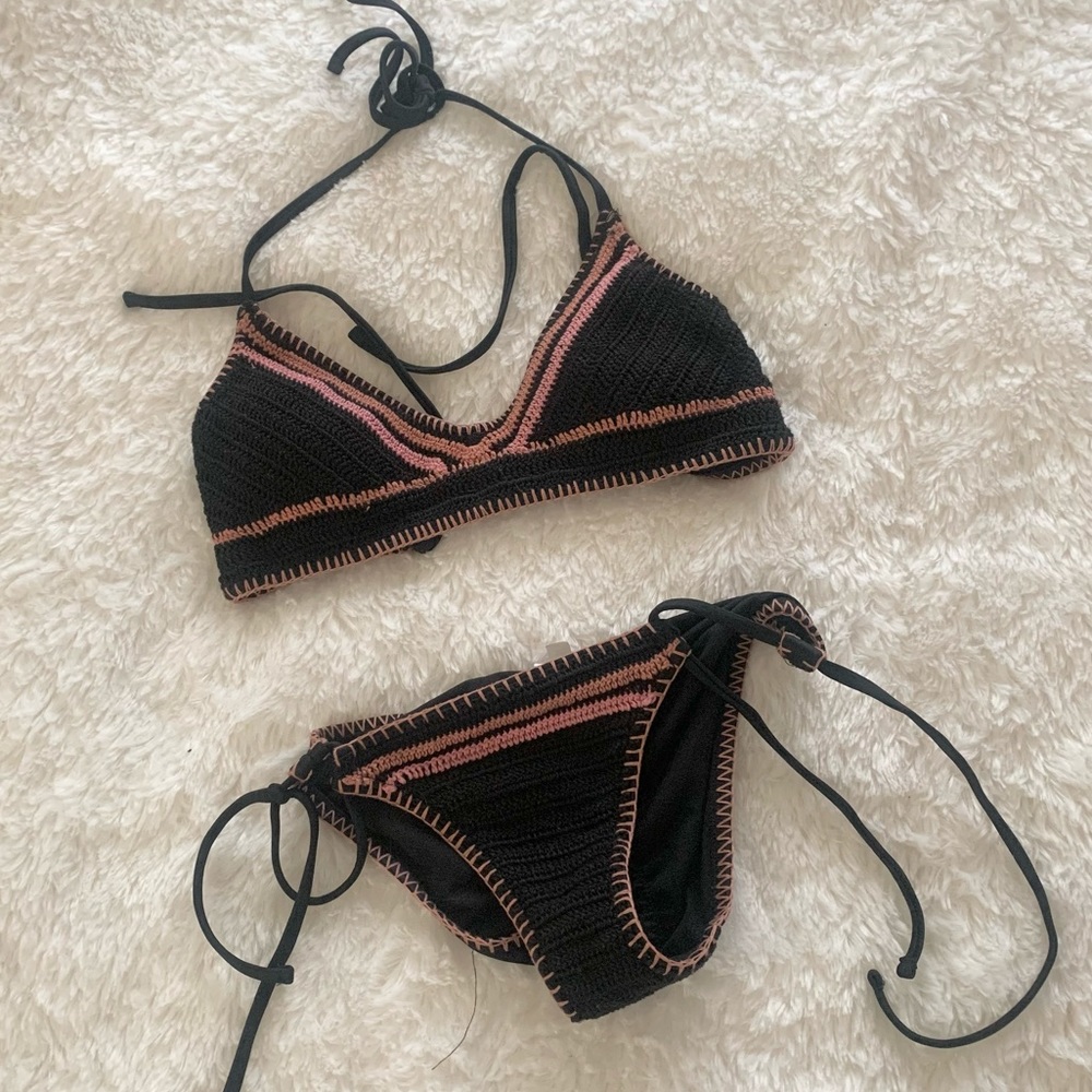 Xhilaration Black & Pink Crochet Bikini XS/M